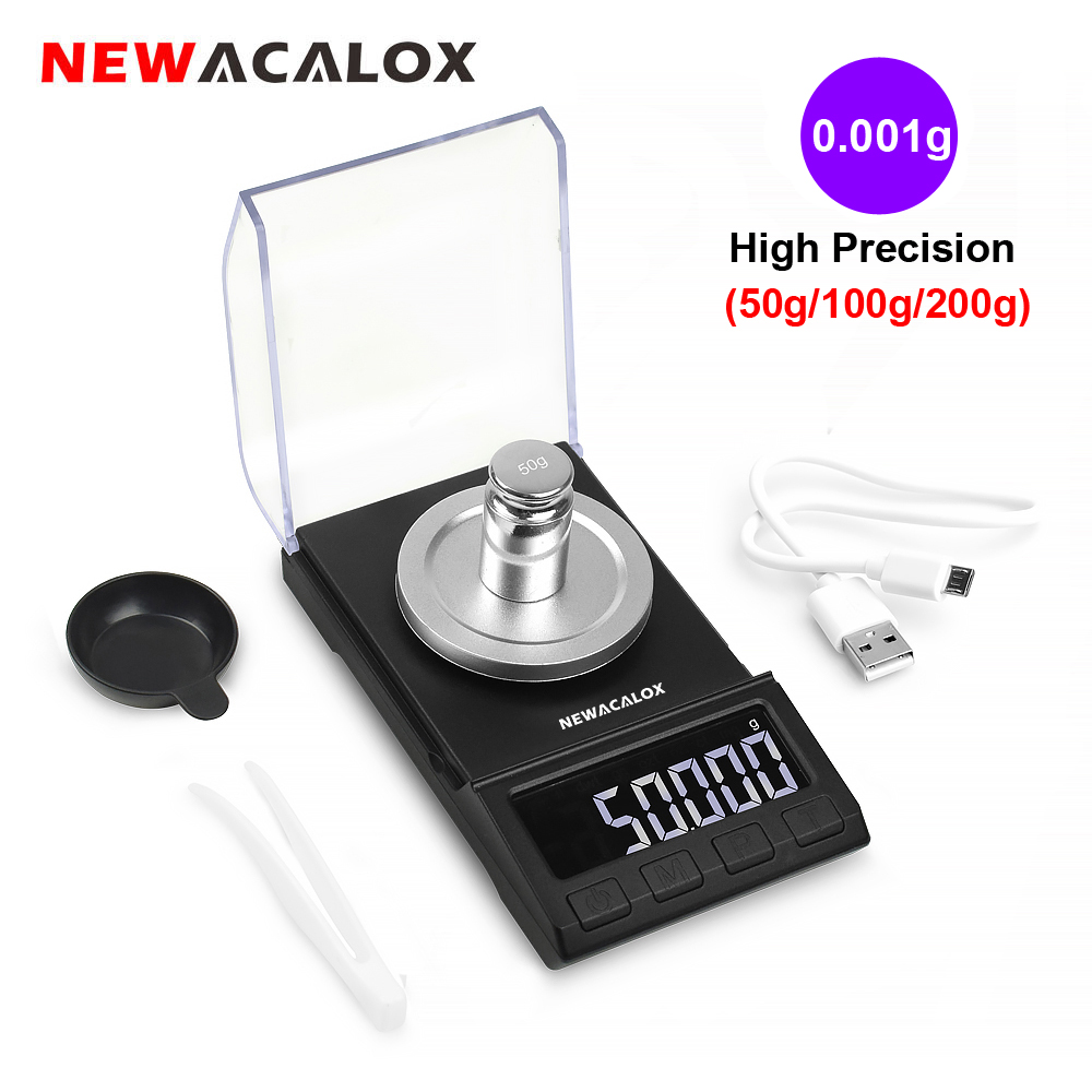 

NEWACALOX Digital Milligram Jewelry Scale 0.001g Precision Electronic Scales 200g/100g/50g Portable Lab Reload Powder Scales