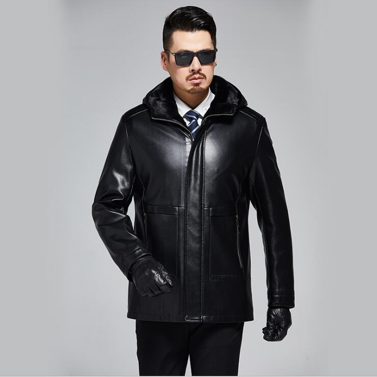 

Men's Fur & Faux Hooded Mens Leather Jacket Plus Velvet Thicken Motorcycle Short Coat Men Jackets Casual Clothes Jaqueta De Couro Fashion Bl, Black