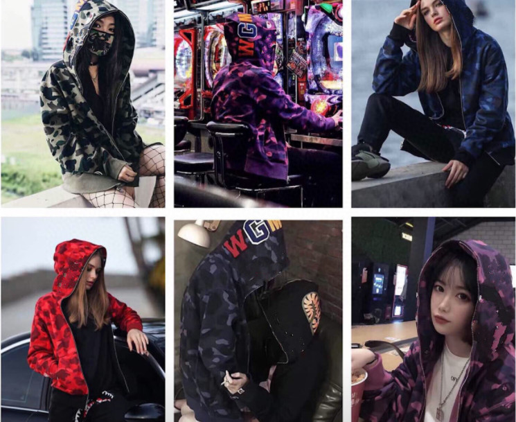 

21ss fashion high quality sports shirt lovers Shark coat camouflage mens and womens zipper luminous loose top Hoodie, Black