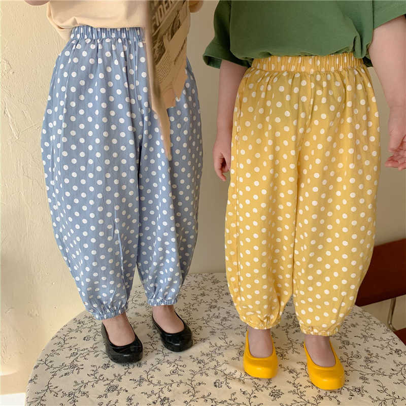 

Summer dot thin unisex loose trousers Boys and girls cotton soft ankle banded pants 2-6Y 210615, Blue