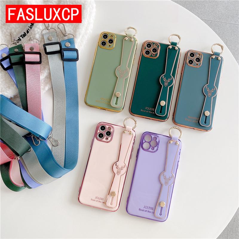 

Cell Phone Pouches Crossbody Lanyard Luxury Electroplated Deer Wrist Strap Holder For 12 ProMax 8 Plus 7 6 SE X XR XS 11 Mini Cover