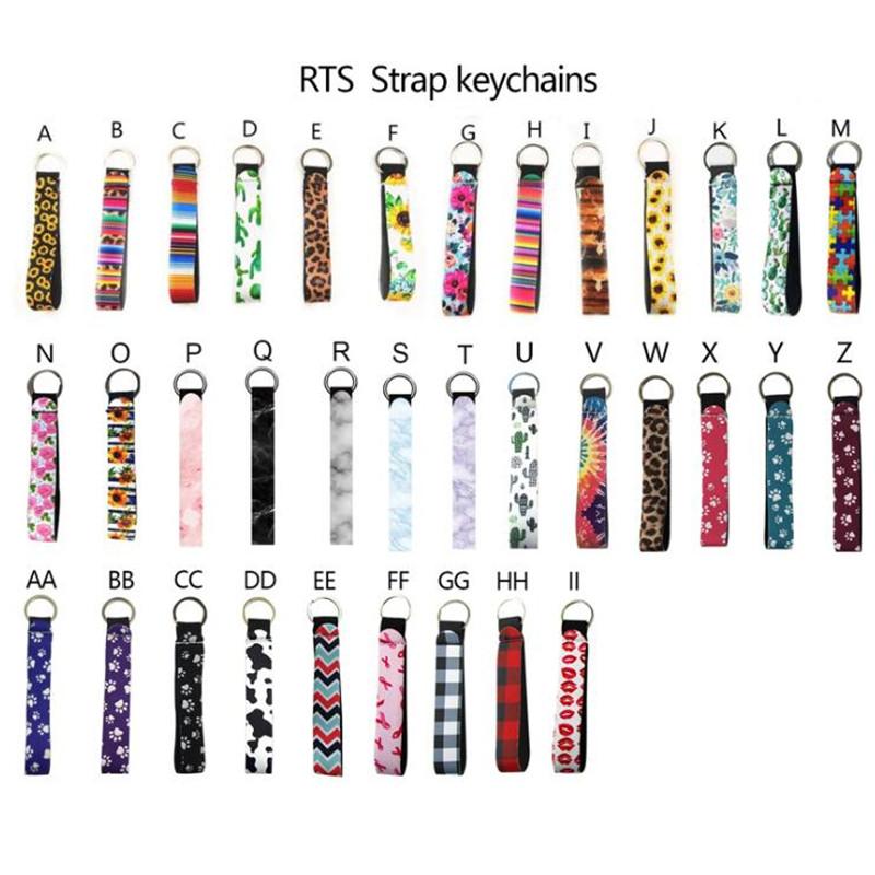 

75 Colors Neoprene Wristlet Keychains Lanyard Party Favor Serape Prints Strap Band Split Ring Key Chain Holder Hand Wrist Keychain For Girls/Women