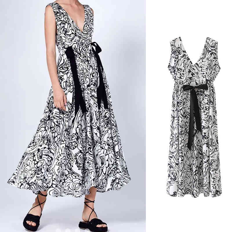 

Casual Dresses 2021 fashion women's floral print dress V-neck bow-knot decoration Women's clothing Receive waist slim street 6M9V, Gray