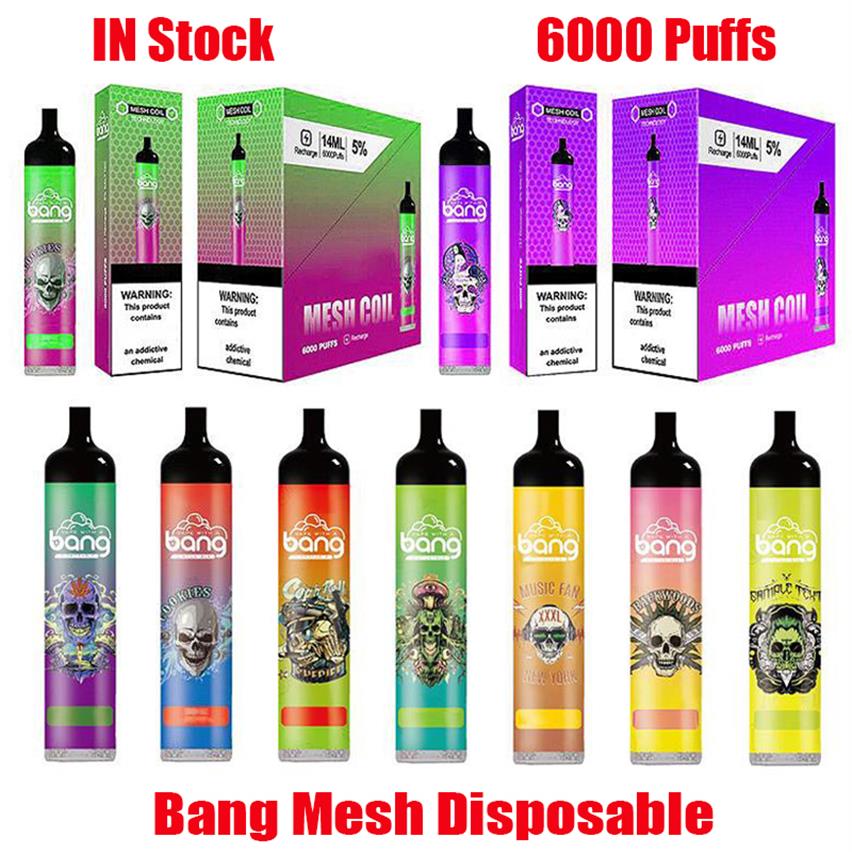 

Bang Mesh Disposable E cigarette Device Pod Kit 6000 Puffs 850mAh Rechargeable Battery Prefilled 14ml Coil Cartridge Vape Stick Pen VS XXL S