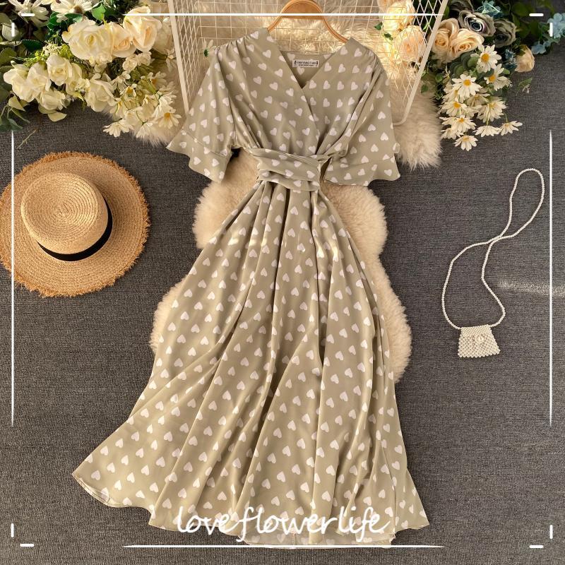

Print Elegant A-line Vestidos V Neck High Waist Fashion Korean Vintage Dresses Short Sleeve Summer Dress Women 210521, Black cherry