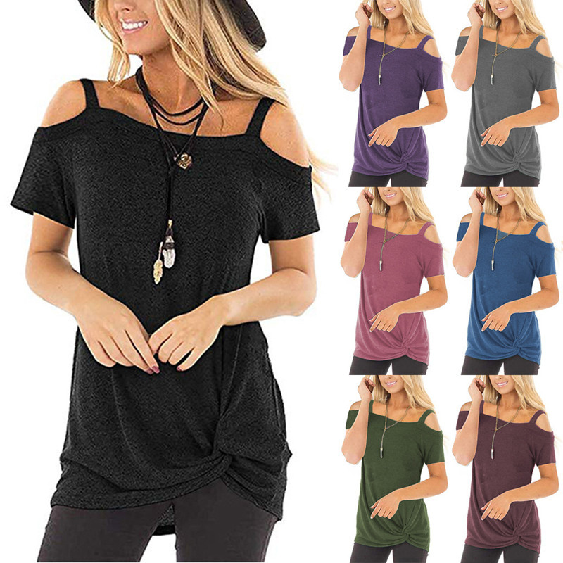 

Spring T Shirt Women Short Sleeve T-shirt Tops Korean Fashion Style Feminina Solid Sexy Tie A Knot Tshirt 210517, Black