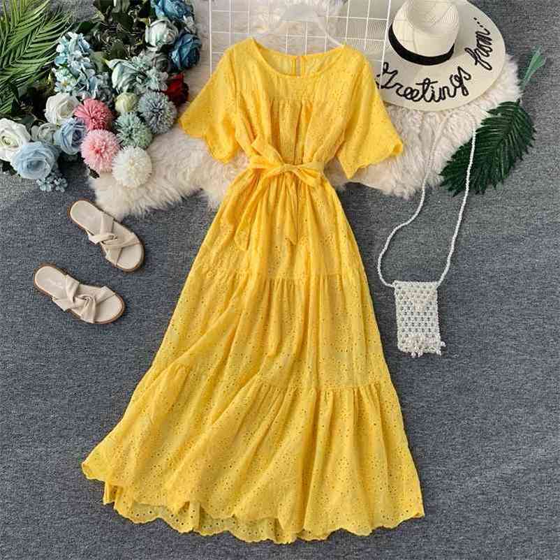 

Women Casual Dresses Summer Slim With Belt Bandage Long Robe Elegant Ladies A Line Ruffles Trumpet Dress Office Wear 210602