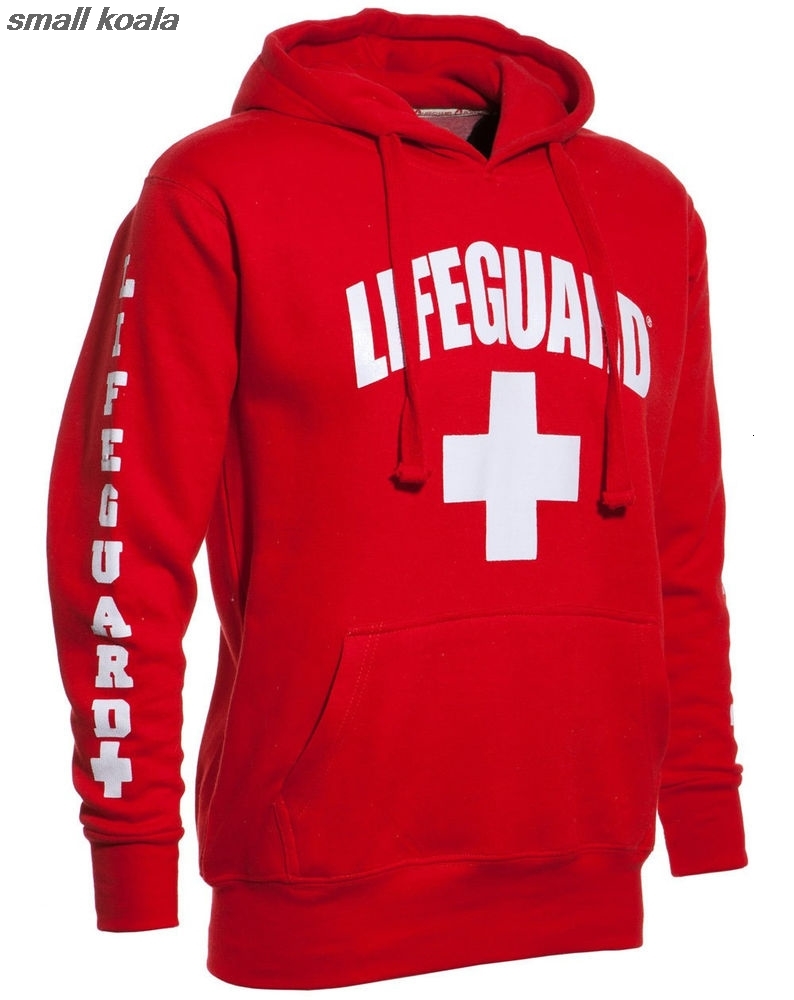 

Mens Designer t shirts 3 Side Print Lifeguard man Hoodie Sweatshirt Red Life Guard Unisex S-2XL, White