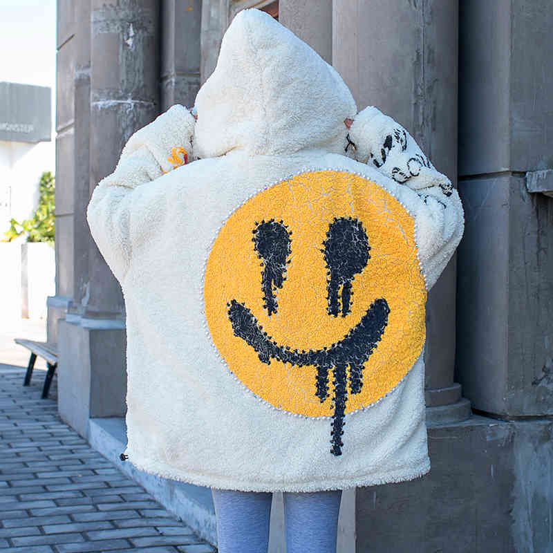 

down European station women's autumn and winter thick heavy beaded lamb wool hooded loose large version warm cotton coat women, Black