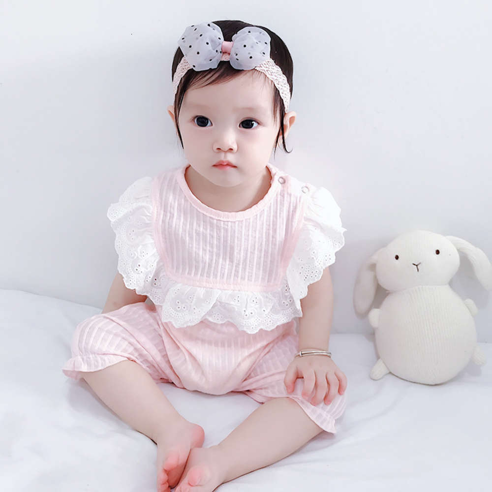 

baby short sleeve creeping suit full moon lace one piece sweet home clothes going out, White
