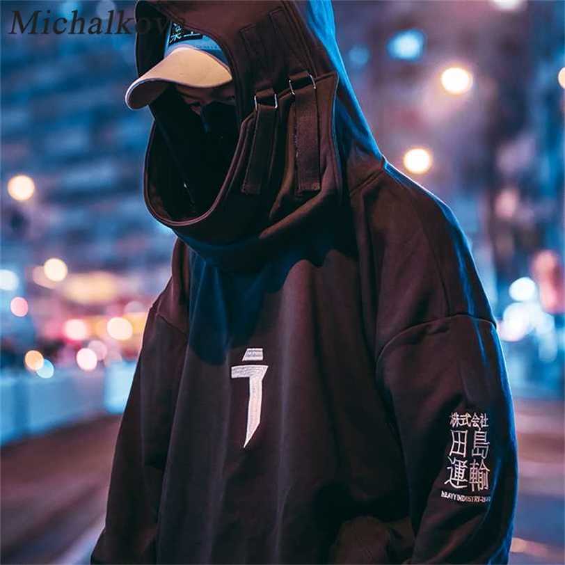 

michalkova High neck Fish mouth Pullover japanese Sweatshirts Men/Women Hoodies oversize Streetwear Hip Hop Harajuku Male Tops 220125, Black