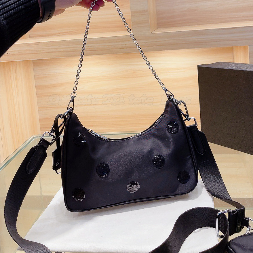 

Luxury Designer Purses Letter Leather Half Moon Bags Three-piece suit Underarm women nylon handbags wallte shoulder plain totes Crossbody Zi, Red;black