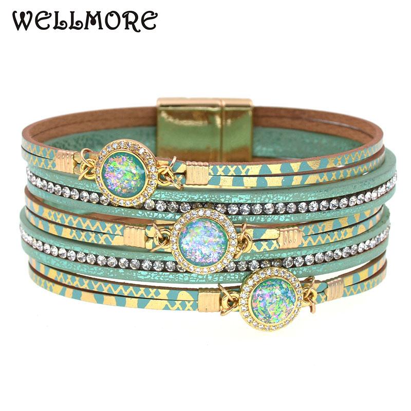 

charm bracelets wellmore luxury zinc alloy for women bohemia leather fashion jewelry drop wholesale, Golden;silver