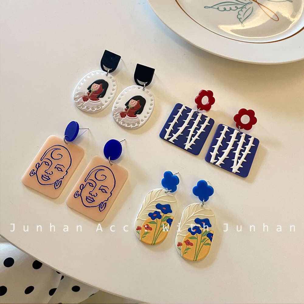 

South Korea ins geometric square color figure 925 silver needle Earrings women's exaggerated trend temperament earrings