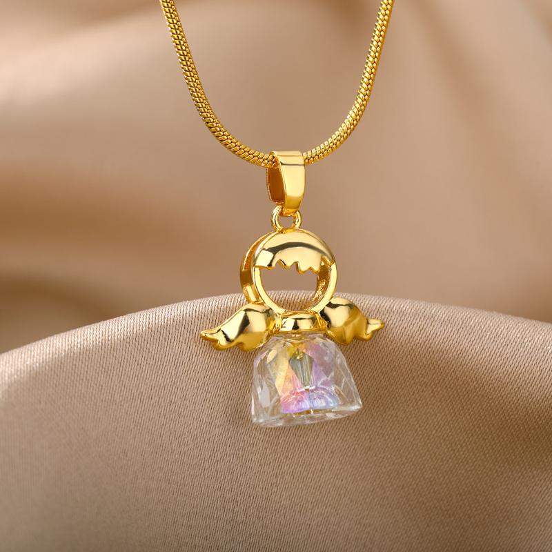 

Pendant Necklaces Zircon Angel Girl Love For Women Cute Fairy Elf Necklace Charm Crystal Jewelry Gift Bijoux Femme, Silver