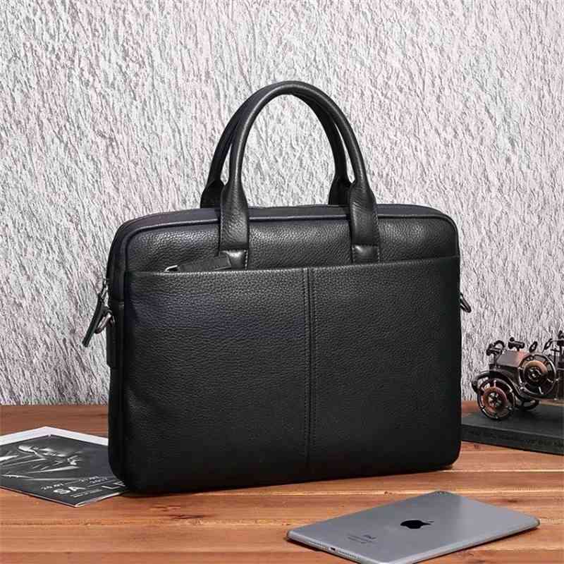 

New men's Leather One Shoulder Messenger Business Travel Laptop Bag Korean travel briefcase, Black