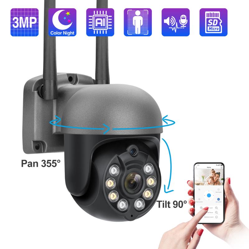 

Cameras Techage HD 3MP WiFi IP Camera PTZ Speed Dome Wireless Outdoor Auto Tracking Two-way Audio Full Color Night Human Detected