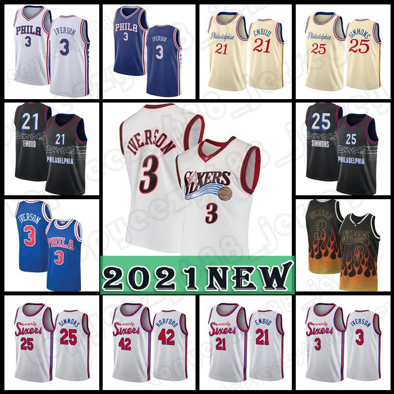 

Retro Allen 3 Iverson Joel 21 Embiid Jersey Ben 25 Simmons Basketball Jersey Philadelphias Julius 6 Erving Jerseys 2021 NEW