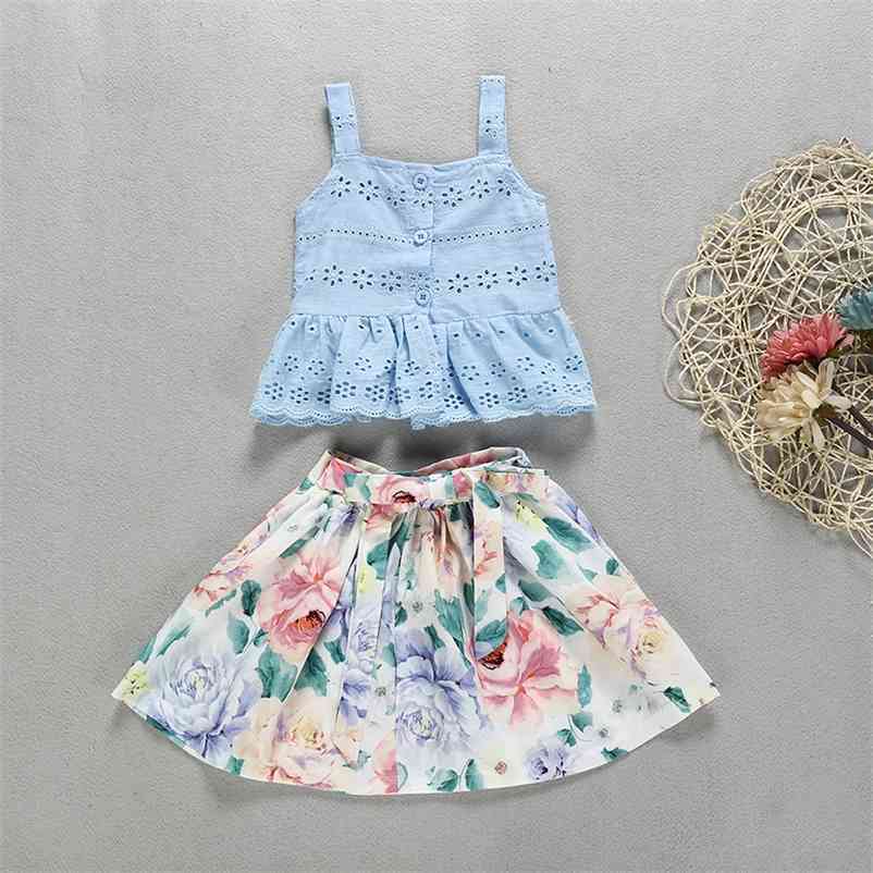 

Girls Clothes Suits Summer Kids Princess Outfits Toddler Fashion Cute Sets Hollow Top and Skirt 1 5Y 210429, Ah605blue