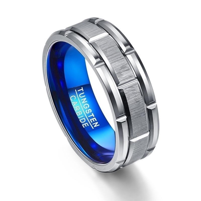 

Cluster Rings Tungsten Men Ring 8Mm Brick Pattern Brushed Bands For Him Simple Wedding Jewelry Size 8-12