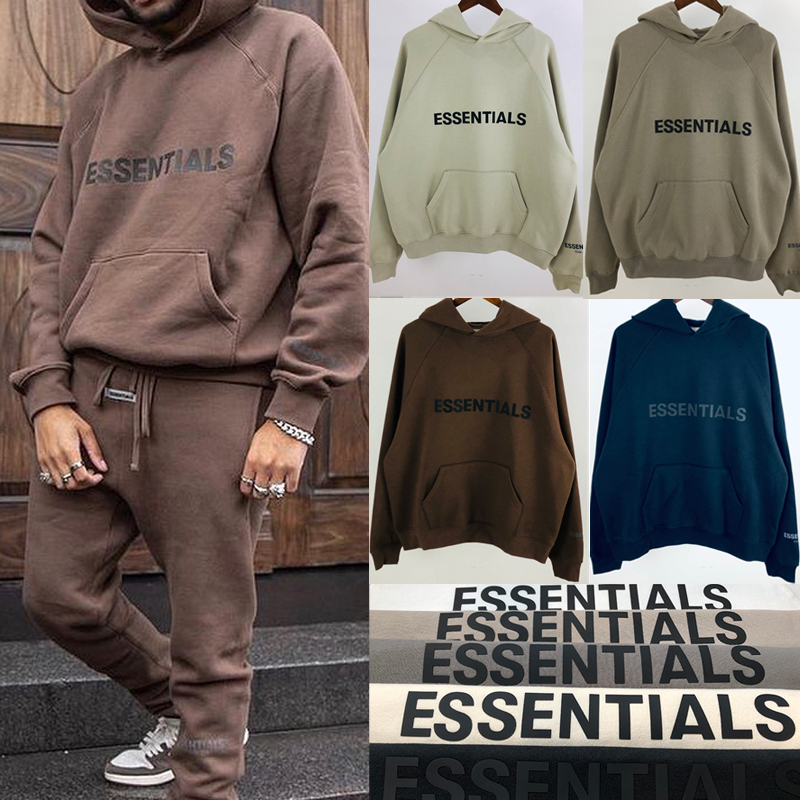 

FOG Fear of God Essentials Pullover Hoodie 3D Silicon Applique Front Logo Fleece Hoodie Casual Oversize Sweatshirt Hip Hop Streetwear, Apricot-crewneck