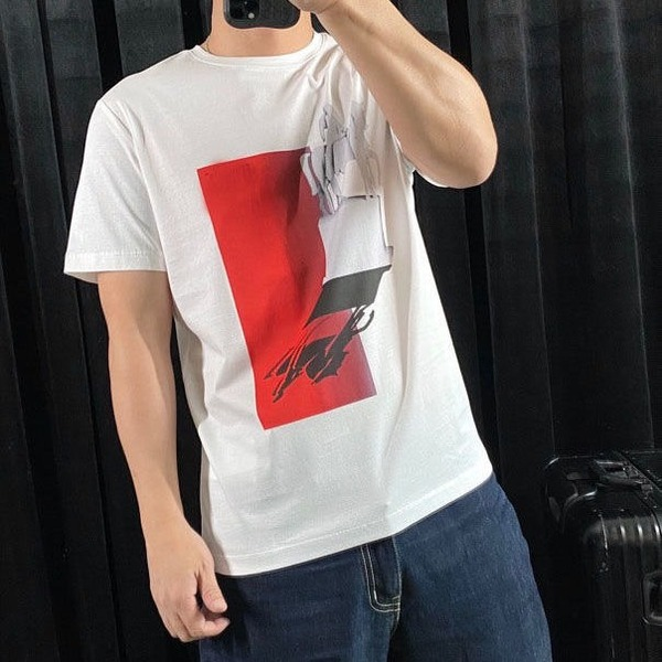 

Men Women Summer T Shirts Back Triangle Silate Silk Cotton Wheel Short Sleeve Thin Leisure T-Shirts, As pictures