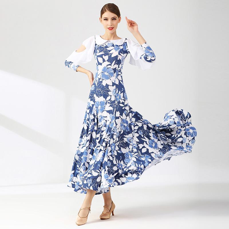 

Stage Wear Sexy Ballroom Dress Women Waltz Dresses For Dancing Foxtrot Dance Standard Modern Costumes, Navy blue