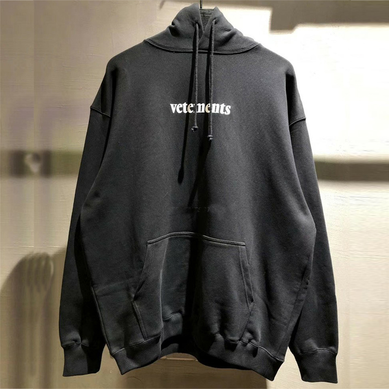 

High Street Loose Embroidered Vetements Hoodie Men Women 1:1 Best Quality VTM Pullover Hoody Big Tag Patch Vetements Sweatshirts, Black