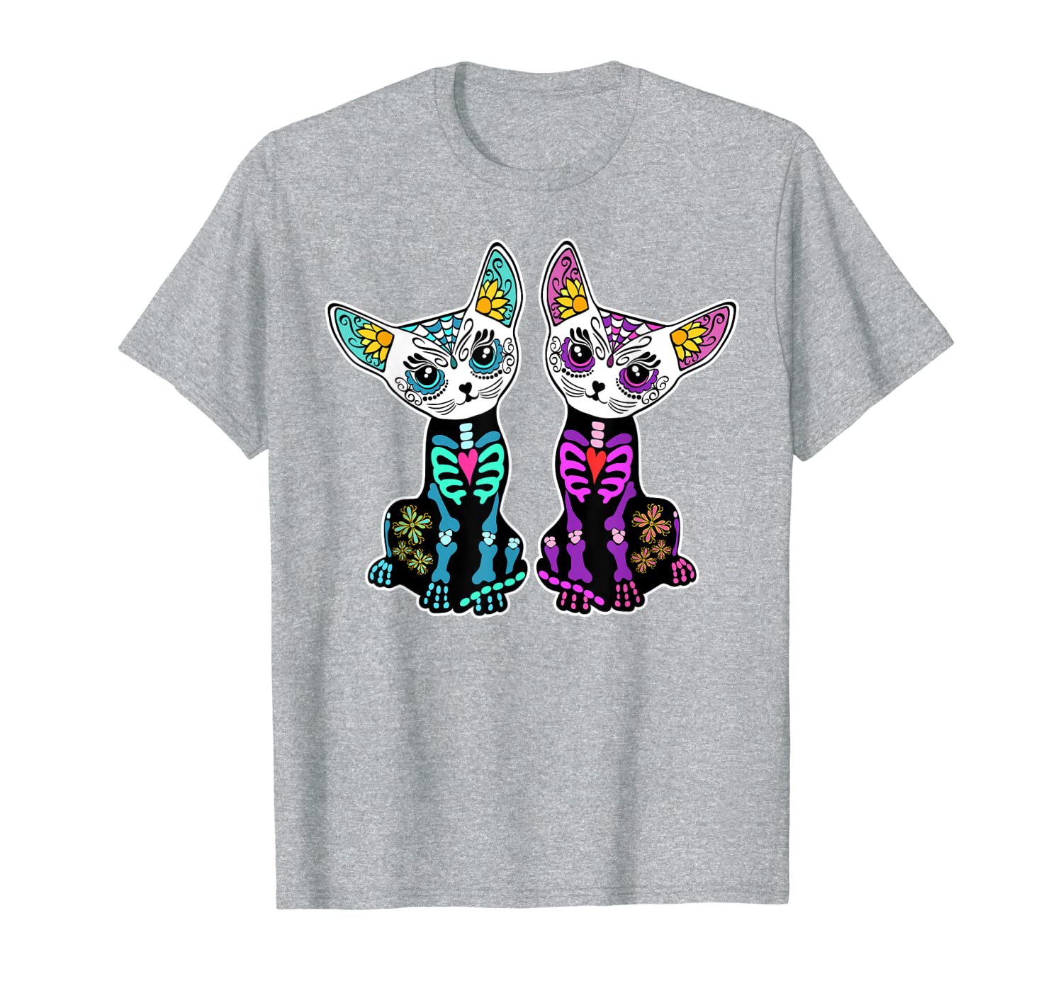 Day of Dead Sugar Cats Skeleton Skull Tshirts T-Shirt-image-701941023