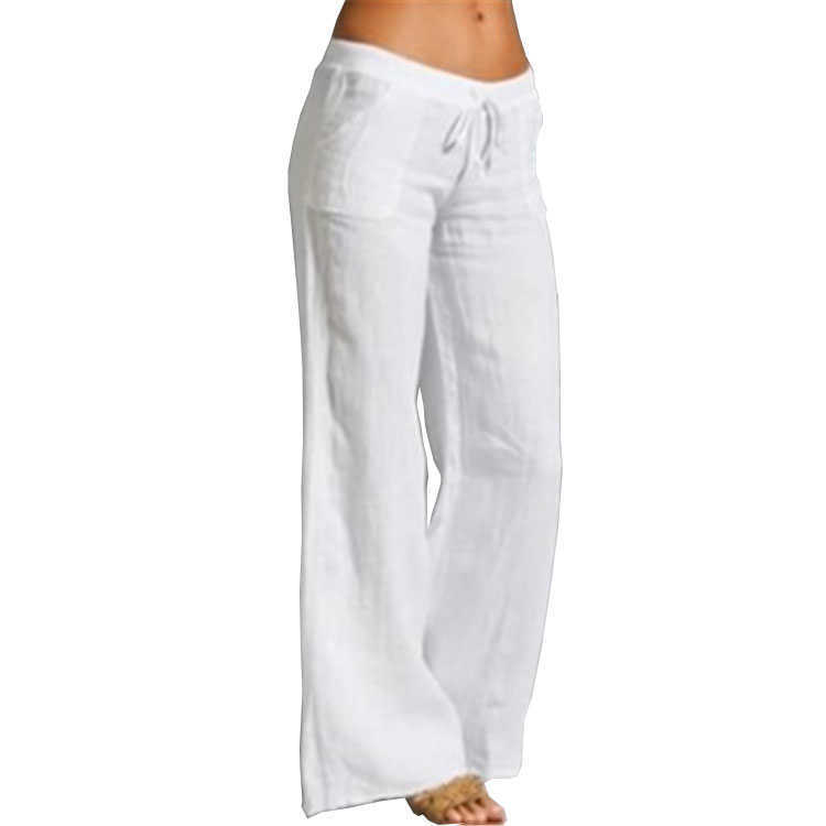 

Cotton Linen Women's Pants Loose Plus-sized  Wide Leg High Waist Long Relaxed Straight with Pockets X0628, Beige