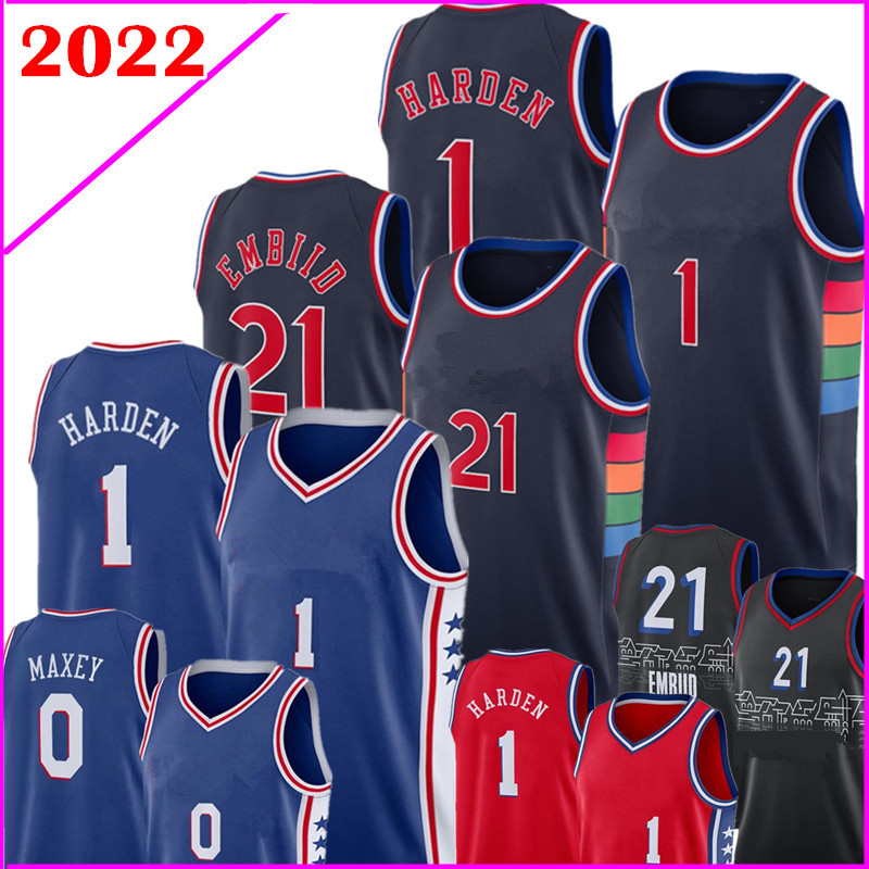 

1 Jame man s Harden Jersey 2022 joel 21 embiid Tyrese 0 Maxey Jerseys Allen 3 Iverson Basketball Blue White Red Black High quality Jersey