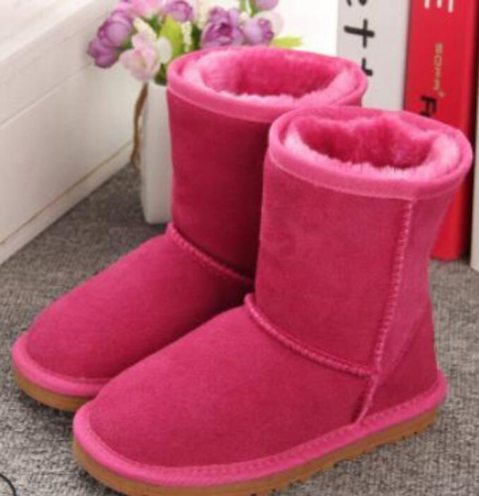 

2022 Kids Classic Snow Boots Designer Girls Boys Winter Furry Boots Unisex Short Mid Calf Boot Child Warm Shoes 21-35, Pink