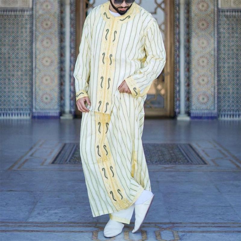 

Ethnic Clothing Ramadan Muslim Dress Abayas Dubai Casual Kaftan Robe Islamic Costumes With Long Sleeve Turn-Down Collar Gifts For Mens