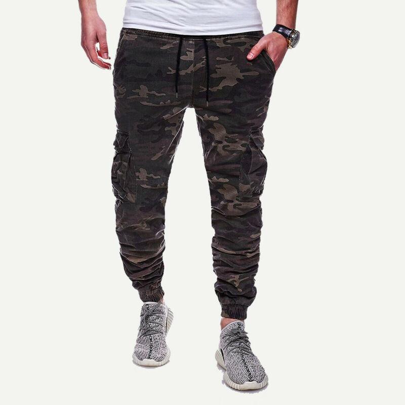 

Men's Pants 2021 Fashion Trend Camo Army Military Sport Pencil Trousers Tracksuit Workout Gym Cargo Safari Style Pocket Bottoms, As pic