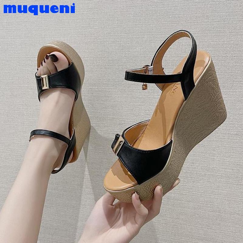 

Summer Beach Shoes Fashion Buckle Women Sandals Wedge Heels 11CM Platform For Ladies Dress, Black