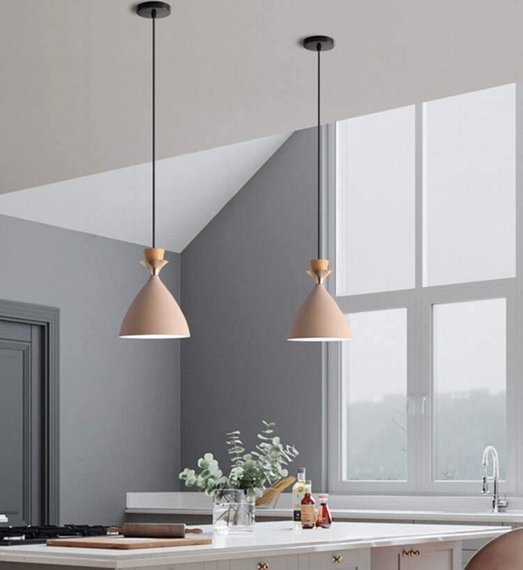 

E27 led pendant lamp, modern Nordic wood and iron chandelier with suspended lighting for bar, kitchen, living room PL-1721