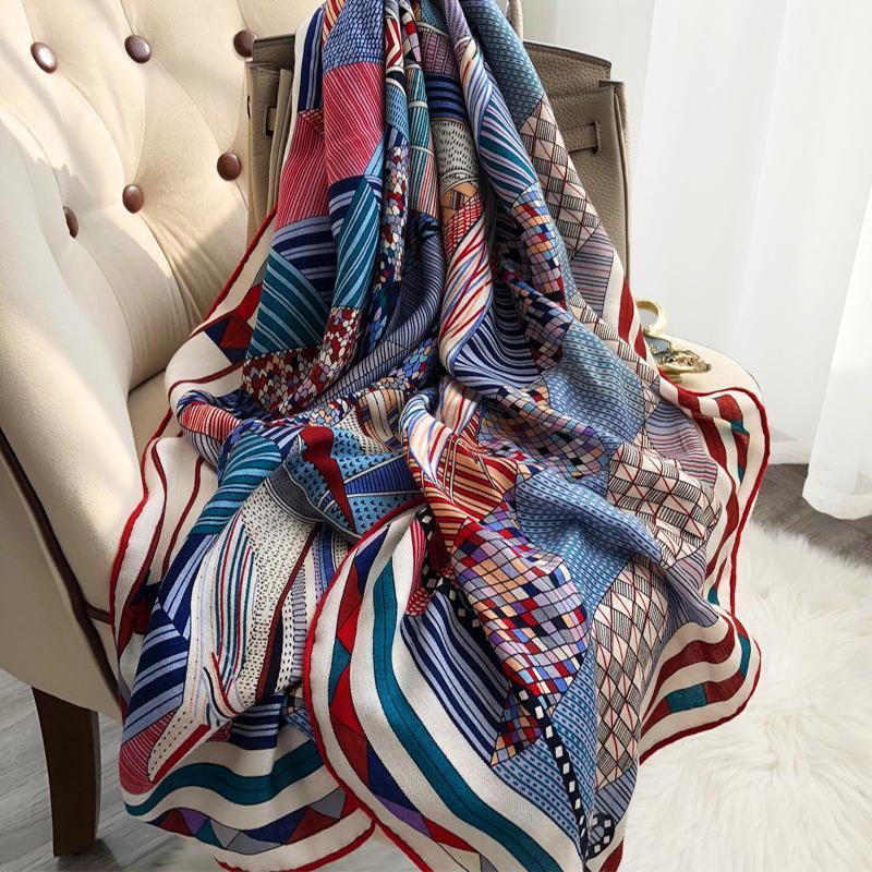 

Scarves 30% Silk 70% Cashmere Scarf Fashion Women 140*140 Warm Autumn Winter Square Lady Soft Beach Travel Office Party Shawl, Blue;gray
