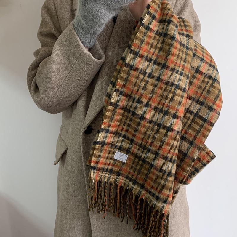 

Scarves East Gate Line Plaid Scarf Women's Korean Version Tassel Net Red Shawl Winter Warm And Leisure Bib