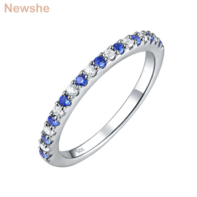 

Cluster Rings She Stackable 925 Sterling Silver Wedding Bands For Women Blue And White Zircon Jewelry Fashionable, Golden;silver