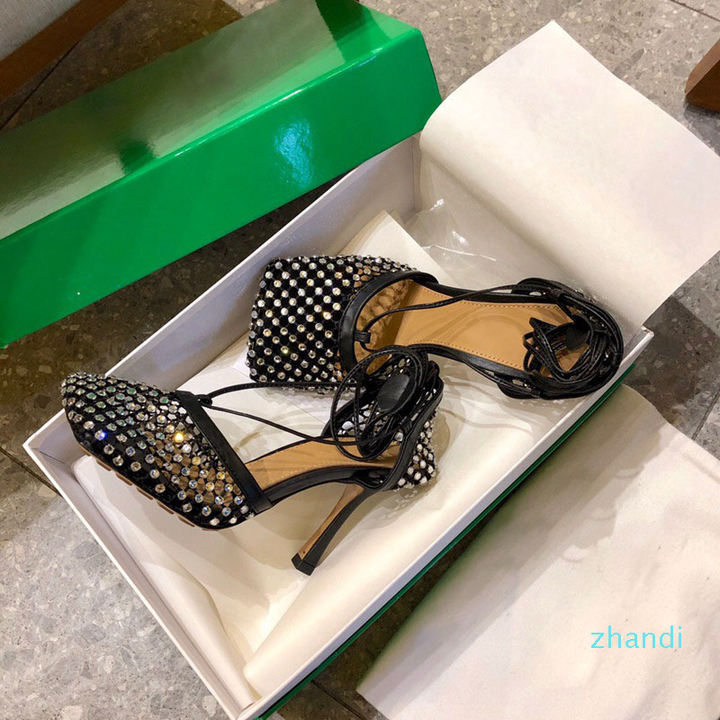 

Women dress shoes High Heels sparkle stretch sandal Leather mesh sandals ankle strap high-heel designer heel Square toe pump fashion luxury