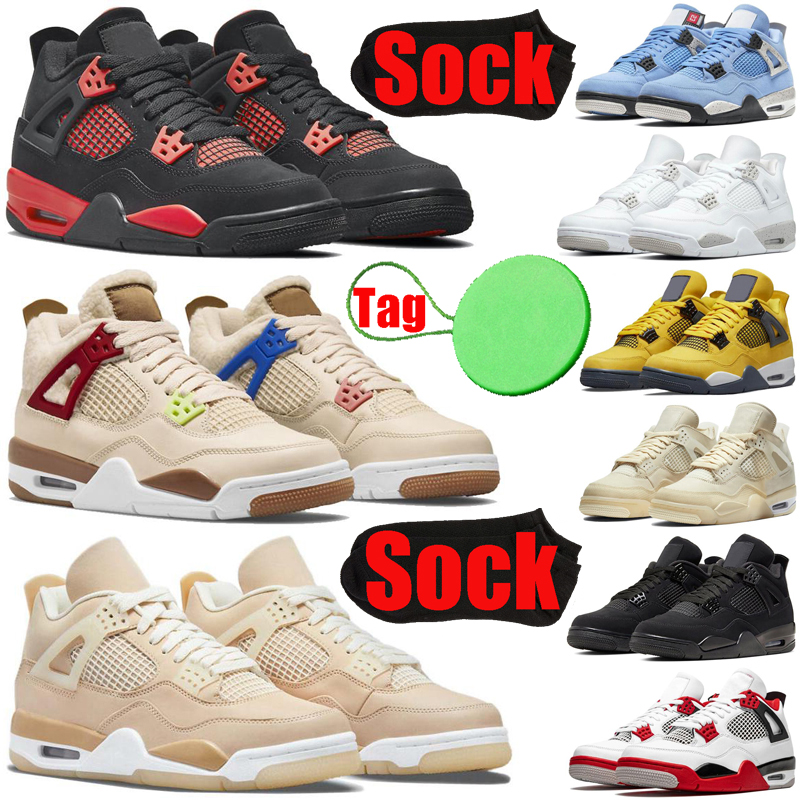 

With Sock Tag jordan4s air jordan retro 4 4s mens basketball shoes Shimmer Lightning Cactus Jack Red Thunder Sail University Blue men trainers sports sneakers, #12 neon