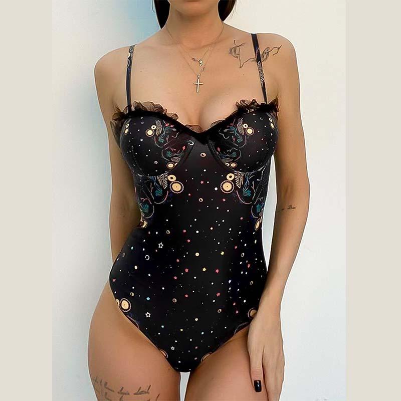 

One-Piece Suits One Pieces Sexy Women Floral Print Lace Edge Bikini Bathing Suit Summer Sling Tights Triangle Swimwear Elegant Beachwear Biq