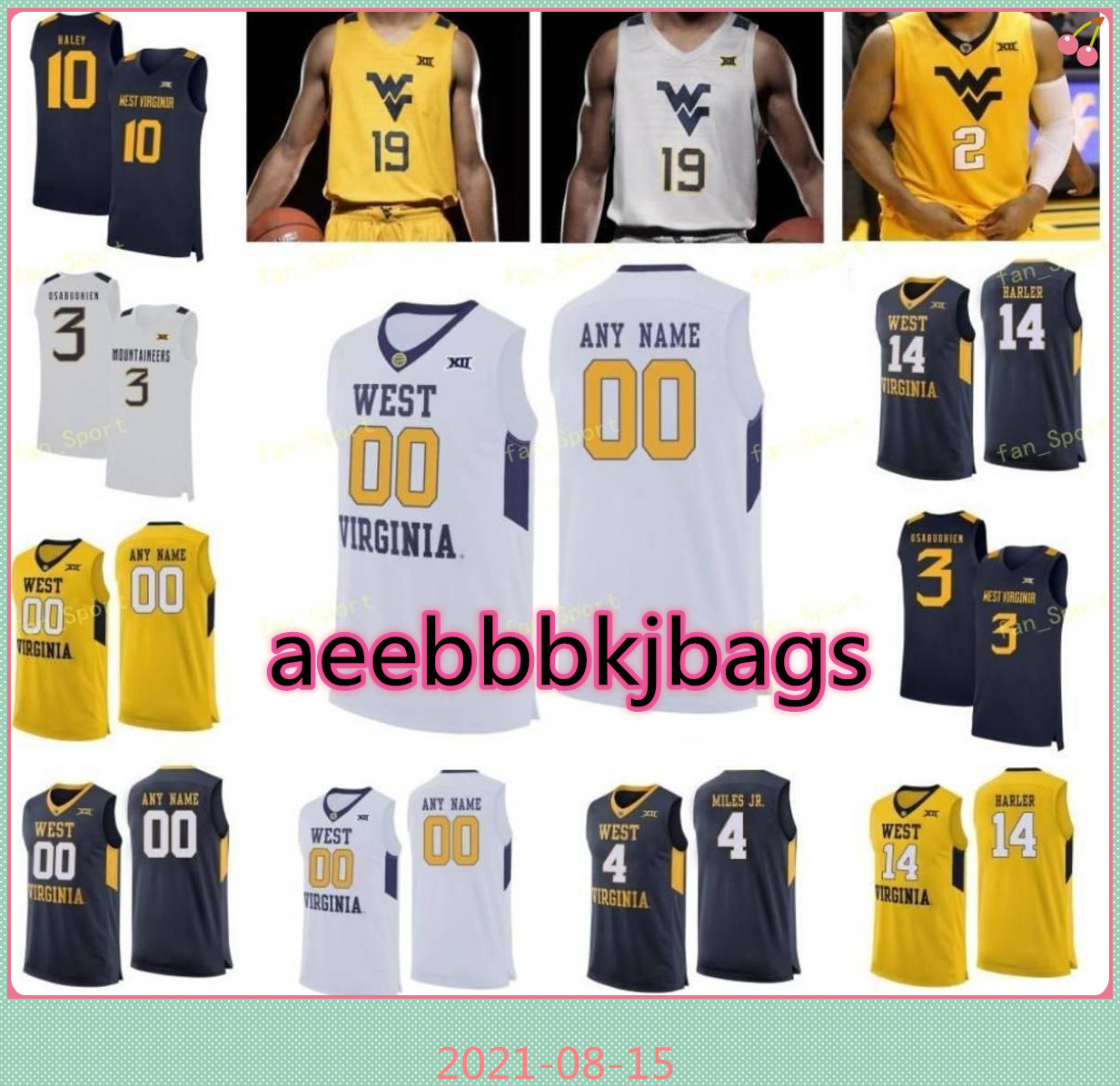 

NCAA College WVU West Virginia Mountaineers Basketball Jersey 14 Chase Harler 15 Jalen Bridges 2 Brandon Knapper Jevon Carter Custom Stitched, As