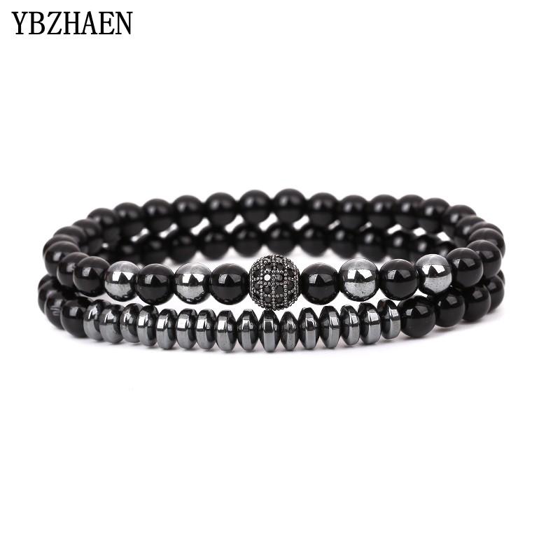 

Beaded, Strands YBZHAEN 2pcs/set Men Woman Bead Bracelet Charm Bangle Natural Beads Buddha For Women And Mens Pulseras Masculina, Black