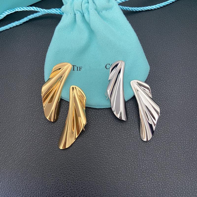 

Stud European And American Retro Pearl Irregular Leaf Earrings, Golden;silver