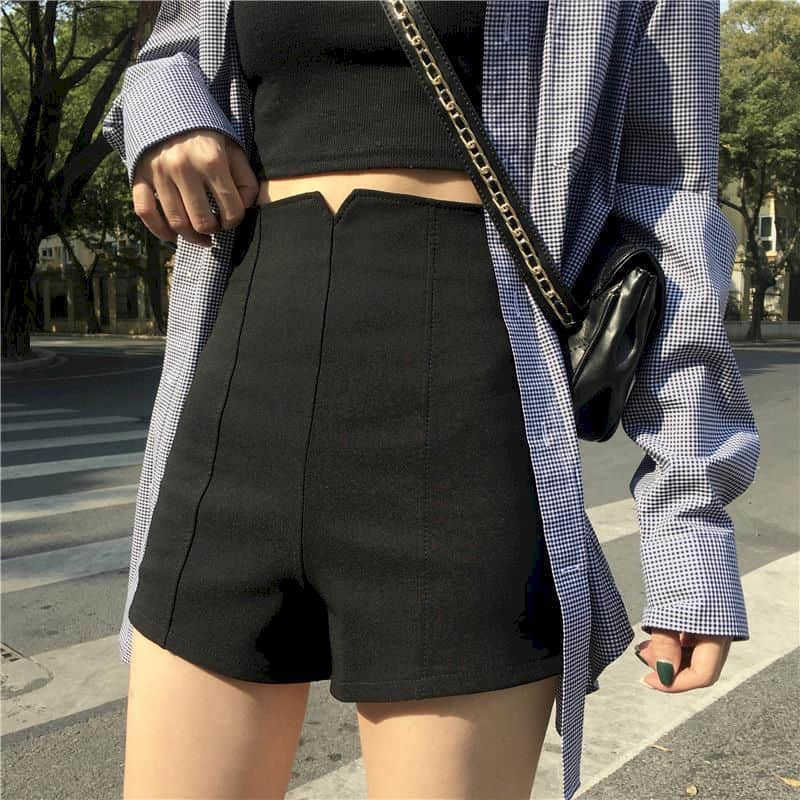 

A-line wide-leg shorts plus size women's wear stretch high-waist casual pants slim slimming trend high street elegant 210526, Black