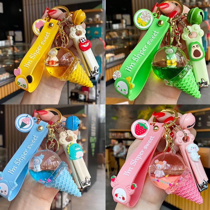 

Keychains Cute Creative Crystal Cream Keychain Luxury Floating Animal Moving Liquid Quicksand Keyring For Women Bag Pendant KeyfobKeychains