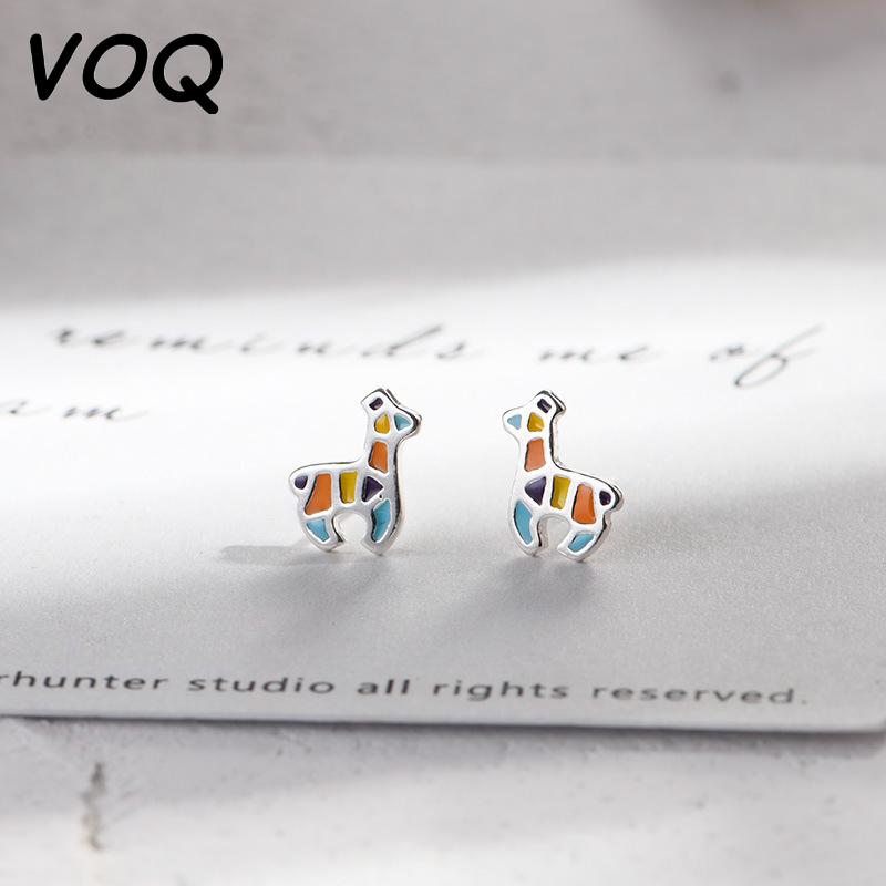 

Stud VOQ Fashion Girl Cartoon Giraffe Earrings Female Colorful Deer Cute Animal Personality Color Epoxy Gift, Golden;silver
