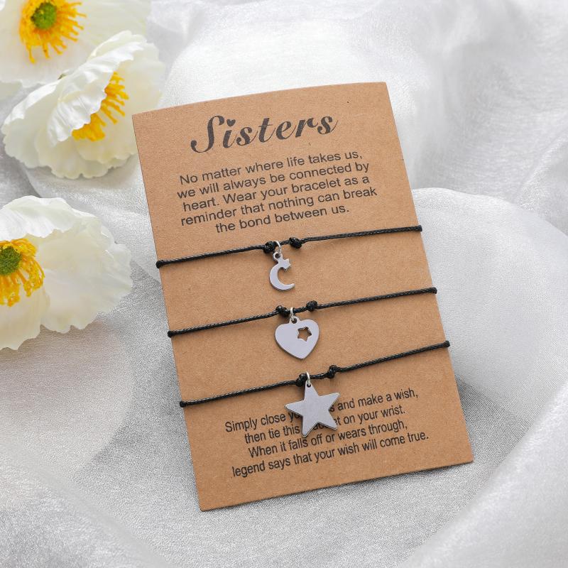 

Charm Bracelets SISTER Thanksgiving Day Card Bracelet European And American Personality Stainless Steel Stars Moon Love Woven