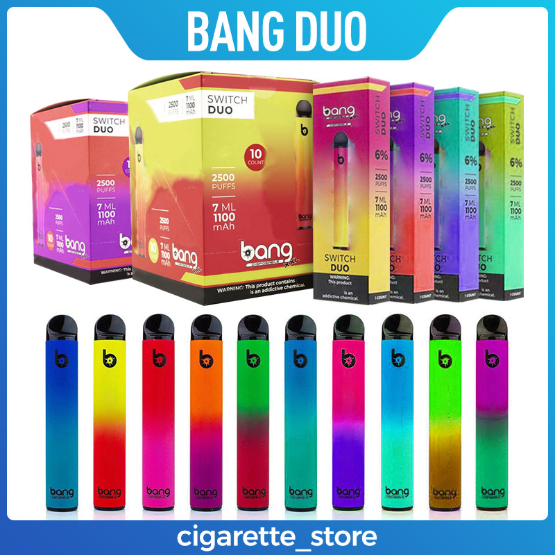 

Bang XXL Switch Duo Disposable Device Kit E cigarettes 2 In 1 2500 Puffs 1100mAh Battery 7ml Prefilled Cartridge Pods Vape Pen Vs puff plus flum Randm air bar max Elf Bar